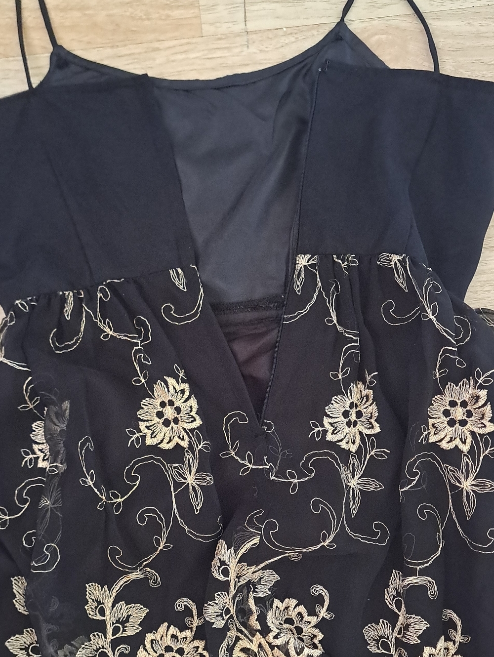Black Midi Dress with Gold Floral Embroidery - Picture 8 of 10